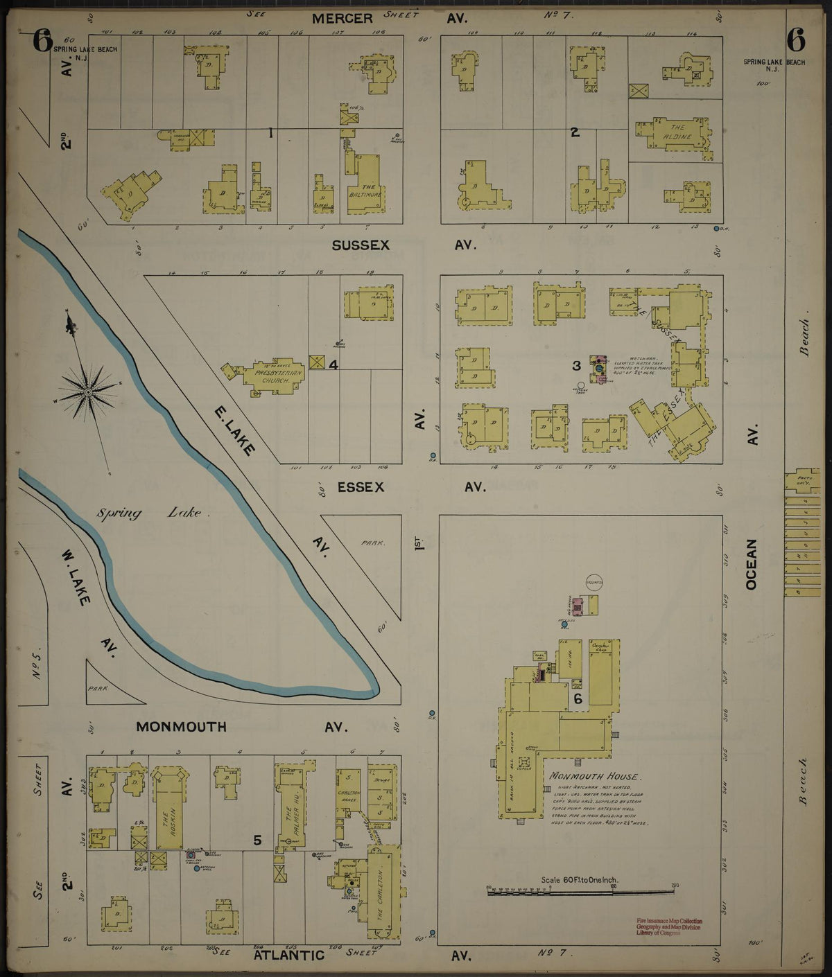 Sanborn Fire Insurance Map from New Jersey Coast, New Jersey Coast, New Jersey (1890), Sheet #0006 - Historic Sanborn Fire Insurance Map Print, vintage old map wall art, antique decor, genealogy gift, New Jersey Coast New Jersey map
