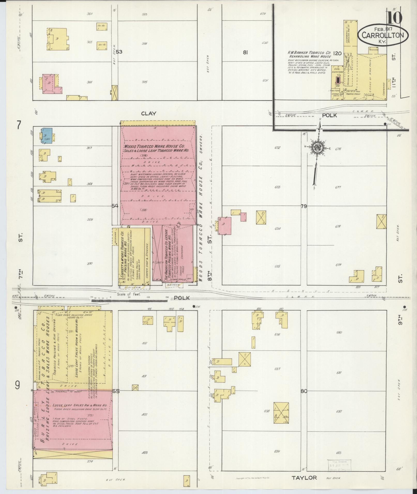 Sanborn Fire Insurance Map from Carrollton, Carroll County, Kentucky (1917), Sheet #0010 - Historic Sanborn Fire Insurance Map Print, vintage old map wall art, antique decor, genealogy gift, Kentucky Kentucky map