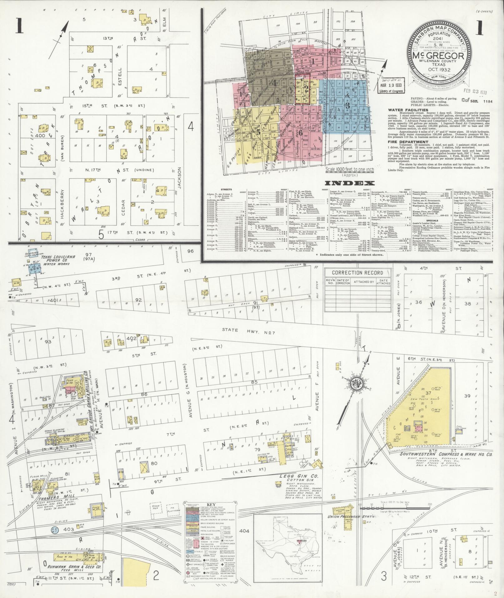 Sanborn Fire Insurance Map from McGregor, McLennan County, Texas (1932), Sheet #0001 - Historic Sanborn Fire Insurance Map Print, vintage old map wall art, antique decor, genealogy gift, Texas Texas map