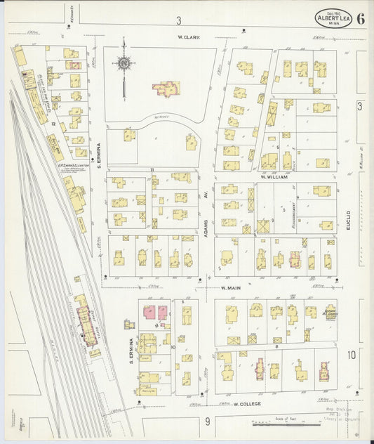 Sanborn Fire Insurance Map from Albert Lea, Freeborn County, Minnesota (1910), Sheet #0006 - Historic Sanborn Fire Insurance Map Print, vintage old map wall art, antique decor, genealogy gift, Minnesota Minnesota map