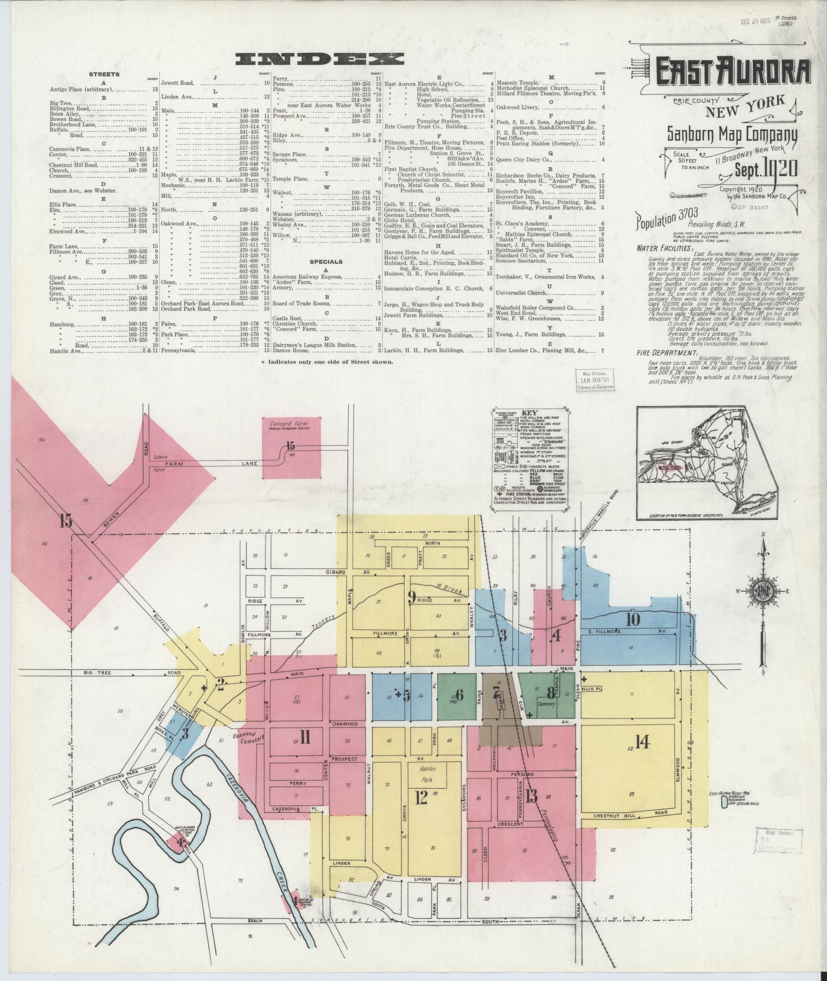 Sanborn Fire Insurance Map from East Aurora, Erie County, New York. (1920) – Historic Sanborn Fire Insurance Map Print