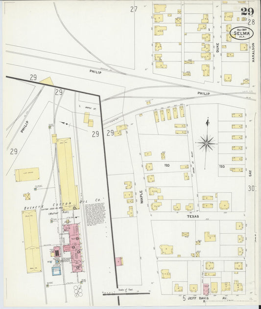 Sanborn Fire Insurance Map from Selma, Dallas County, Alabama (1907), Sheet #0029 - Historic Sanborn Fire Insurance Map Print, vintage old map wall art, antique decor, genealogy gift, Alabama Alabama map