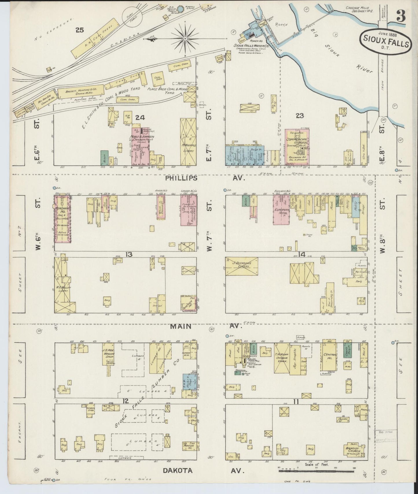 Sanborn Fire Insurance Map from Sioux Falls, Minnehaha County, South Dakota (1888), Sheet #0003 - Complete Map Set gallery image, historic Sanborn map, vintage wall art, South Dakota South Dakota
