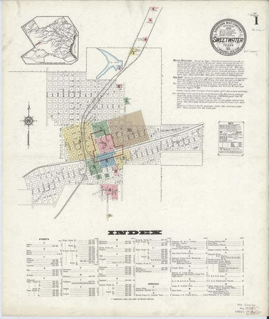 Sanborn Fire Insurance Map from Sweetwater, Nolan County, Texas (1914), Sheet #0001 - Historic Sanborn Fire Insurance Map Print, vintage old map wall art, antique decor, genealogy gift, Texas Texas map