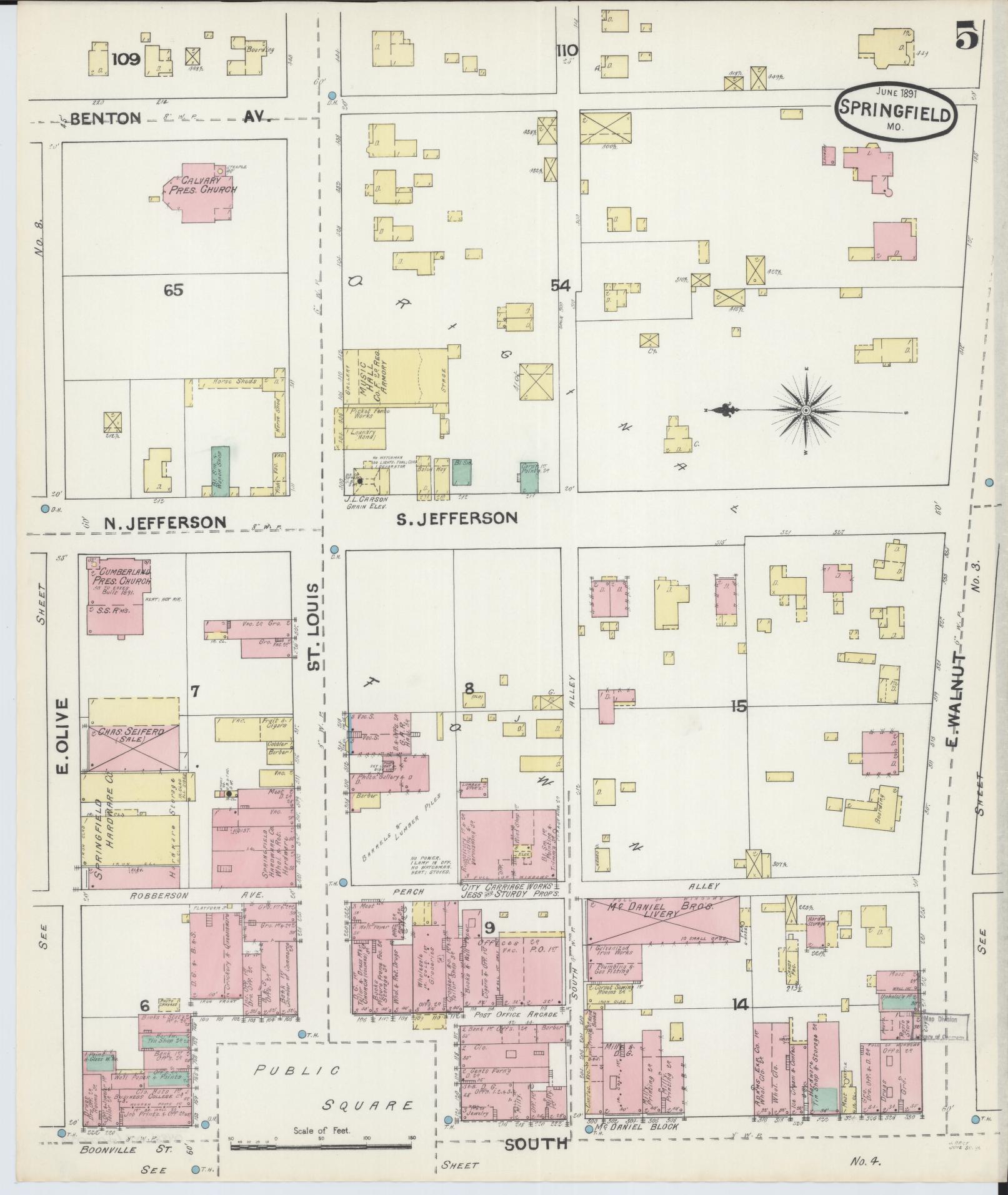 Sanborn Fire Insurance Map from Springfield, Greene County, Missouri (1891), Sheet #0005 - Complete Map Set gallery image, historic Sanborn map, vintage wall art, Missouri Missouri