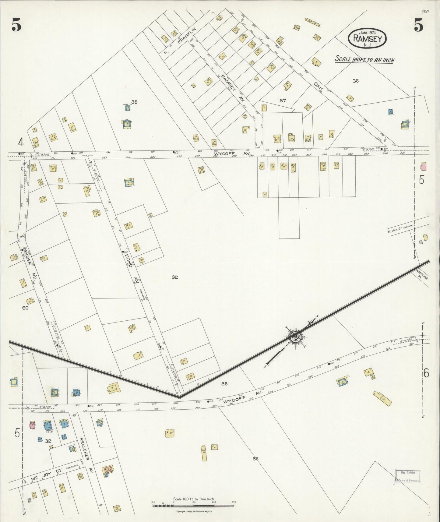 Sanborn Fire Insurance Map from Ramsey, Bergen County, New Jersey (1924), Sheet #0005 - Complete Map Set gallery image, historic Sanborn map, vintage wall art, New Jersey New Jersey