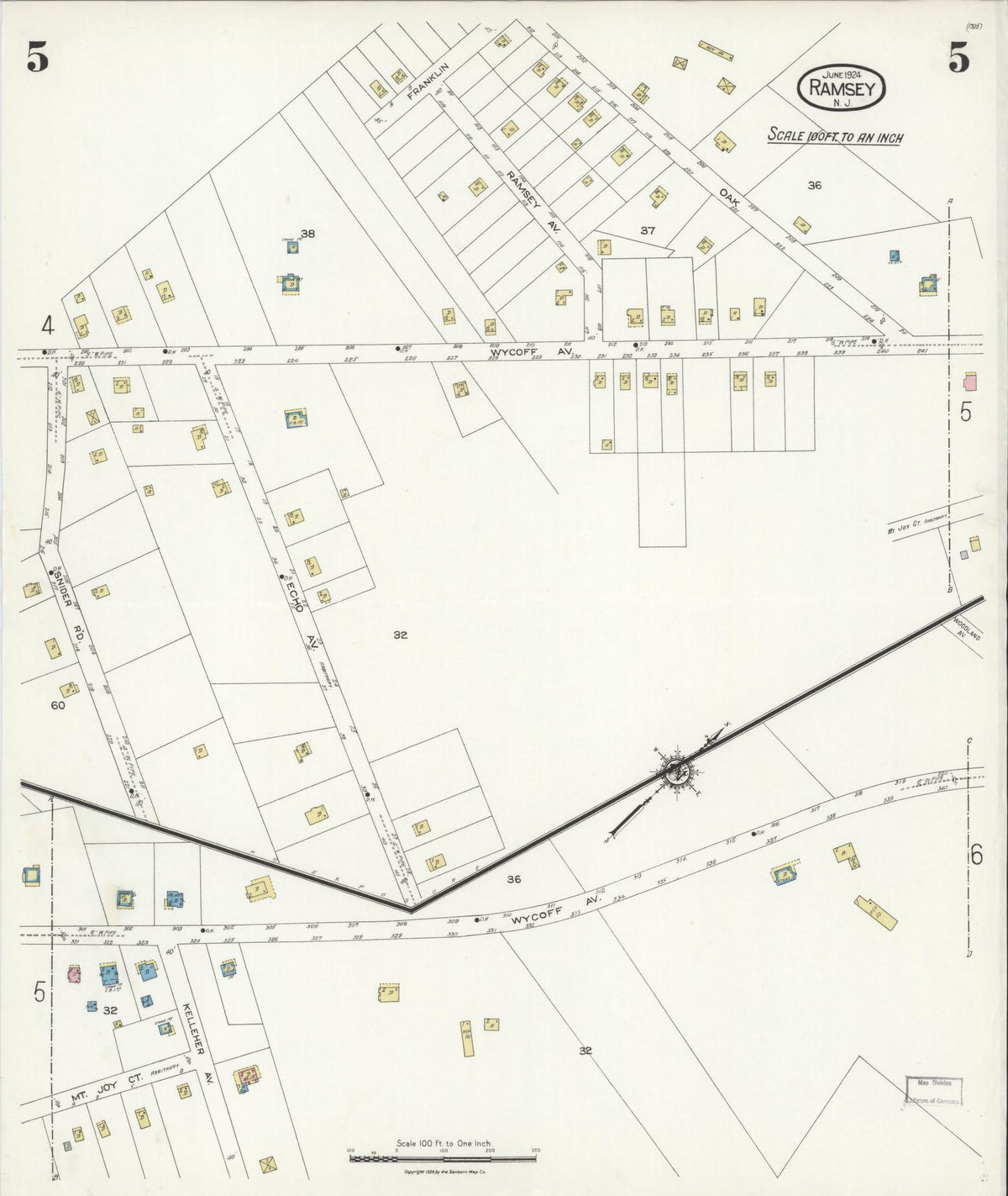 Sanborn Fire Insurance Map from Ramsey, Bergen County, New Jersey (1924), Sheet #0005 - Complete Map Set gallery image, historic Sanborn map, vintage wall art, New Jersey New Jersey