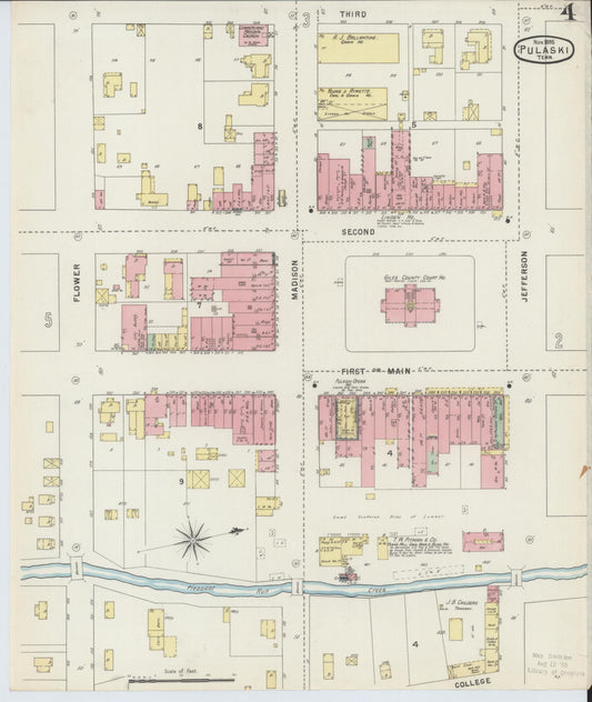 Sanborn Fire Insurance Map from Pulaski, Giles County, Tennessee (1895), Sheet #0004 - Historic Sanborn Fire Insurance Map Print, vintage old map wall art, antique decor, genealogy gift, Tennessee Tennessee map
