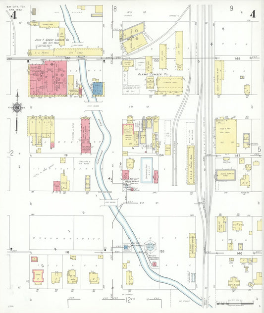 Sanborn Fire Insurance Map from Bay City, Matagorda County, Texas (1942), Sheet #0004 - Historic Sanborn Fire Insurance Map Print, vintage old map wall art, antique decor, genealogy gift, Texas Texas map