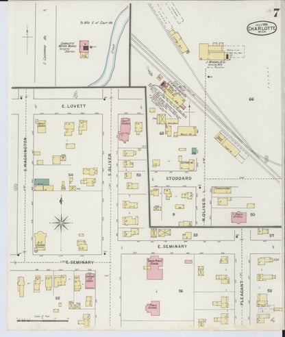 Sanborn Fire Insurance Map from Charlotte, Eaton County, Michigan (1895), Sheet #0007 - Historic Sanborn Fire Insurance Map Print, vintage old map wall art, antique decor, genealogy gift, Michigan Michigan map