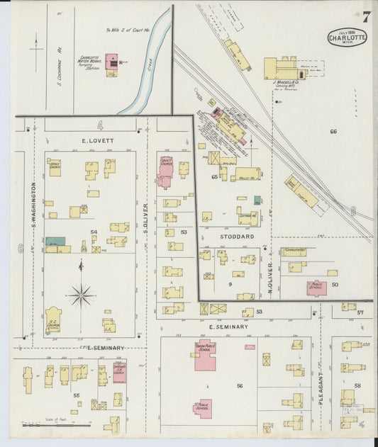 Sanborn Fire Insurance Map from Charlotte, Eaton County, Michigan (1895), Sheet #0007 - Historic Sanborn Fire Insurance Map Print, vintage old map wall art, antique decor, genealogy gift, Michigan Michigan map