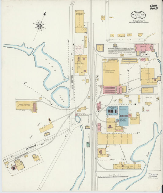 Sanborn Fire Insurance Map from Woburn, Middlesex County, Massachusetts (1904), Sheet #0025 - Historic Sanborn Fire Insurance Map Print, vintage old map wall art, antique decor, genealogy gift, Massachusetts Massachusetts map