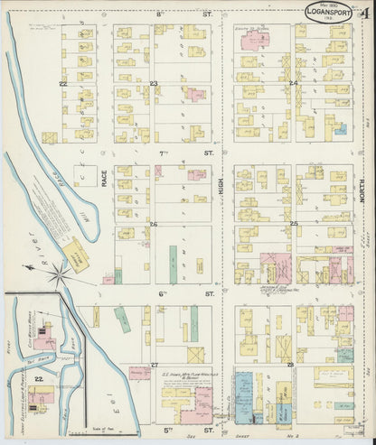Sanborn Fire Insurance Map from Logansport, Cass County, Indiana (1890), Sheet #0004 - Historic Sanborn Fire Insurance Map Print, vintage old map wall art, antique decor, genealogy gift, Indiana Indiana map