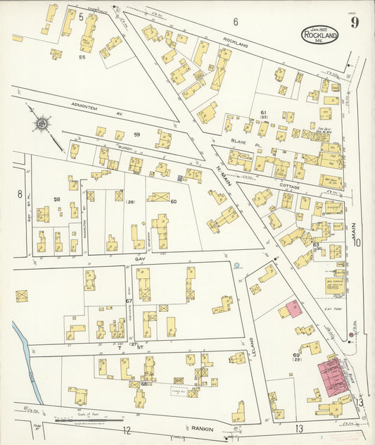 Sanborn Fire Insurance Map from Rockland, Knox County, Maine (1922), Sheet #0009 - Historic Sanborn Fire Insurance Map Print, vintage old map wall art, antique decor, genealogy gift, Maine Maine map