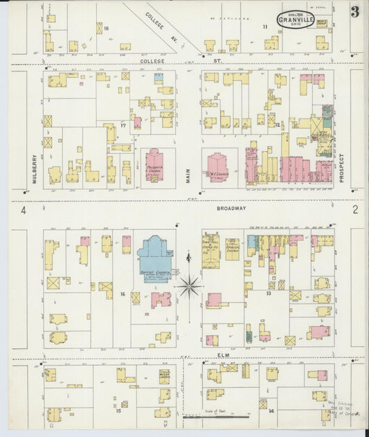 Sanborn Fire Insurance Map from Granville, Licking County, Ohio (1896), Sheet #0003 - Historic Sanborn Fire Insurance Map Print, vintage old map wall art, antique decor, genealogy gift, Ohio Ohio map