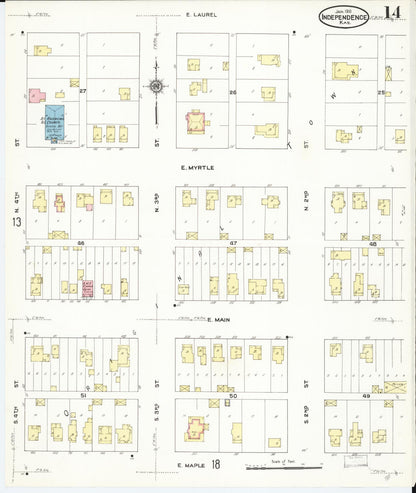 Sanborn Fire Insurance Map from Independence, Montgomery County, Kansas (1910), Sheet #0014 - Complete Map Set gallery image, historic Sanborn map, vintage wall art, Kansas Kansas
