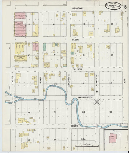 Sanborn Fire Insurance Map from Clarksville, Red River County, Texas (1891), Sheet #0002 - Complete Map Set gallery image, historic Sanborn map, vintage wall art, Texas Texas