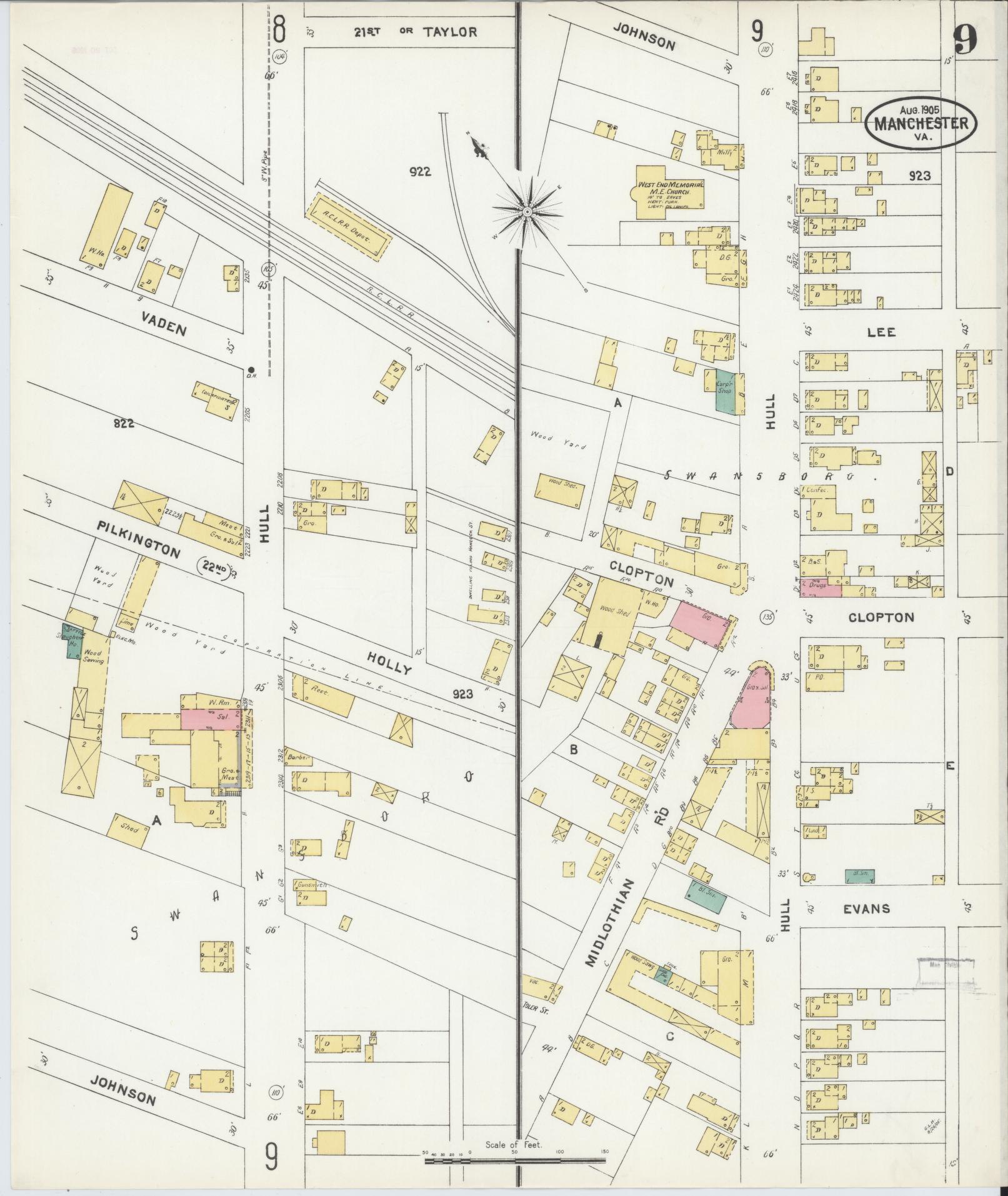 Sanborn Fire Insurance Map from Manchester, Chesterfield County, Virginia. (1905), Sheet 9 – Historic Sanborn Fire Insurance Map Print
