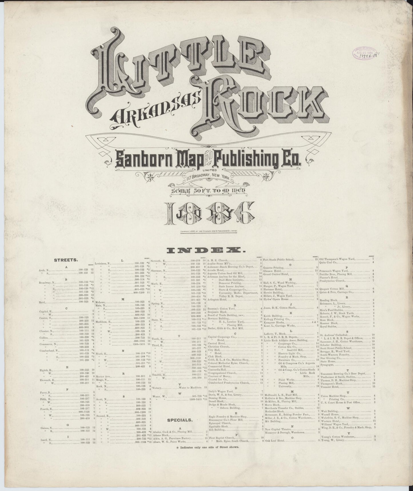 Sanborn Fire Insurance Map from Little Rock, Pulaski County, Arkansas (1886), Sheet #0001 - Historic Sanborn Fire Insurance Map Print, vintage old map wall art, antique decor, genealogy gift, Arkansas Arkansas map