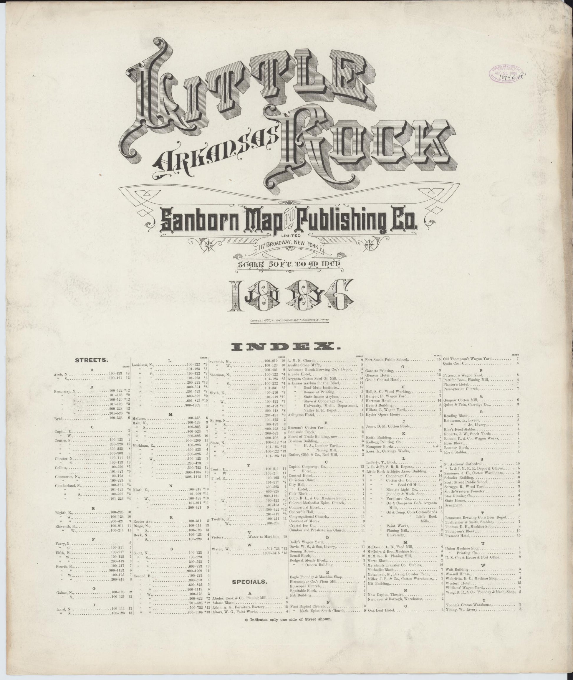 Sanborn Fire Insurance Map from Little Rock, Pulaski County, Arkansas (1886), Sheet #0001 - Historic Sanborn Fire Insurance Map Print, vintage old map wall art, antique decor, genealogy gift, Arkansas Arkansas map