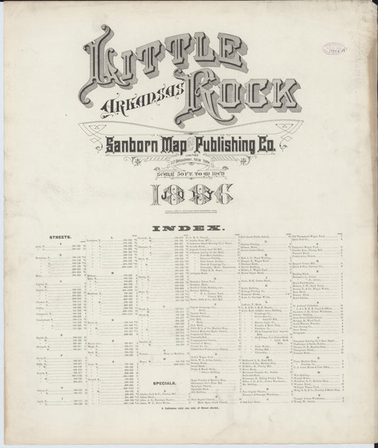 Sanborn Fire Insurance Map from Little Rock, Pulaski County, Arkansas (1886), Sheet #0001 - Historic Sanborn Fire Insurance Map Print, vintage old map wall art, antique decor, genealogy gift, Arkansas Arkansas map