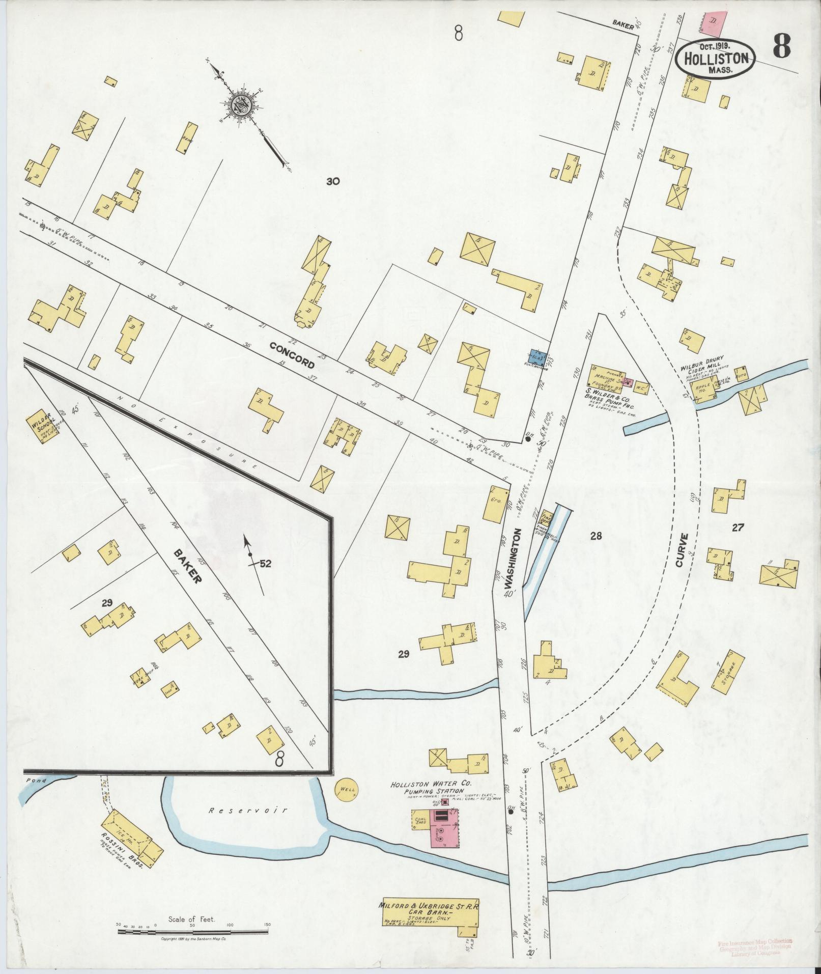Sanborn Fire Insurance Map from Holliston, Middlesex County, Massachusetts (1919), Sheet #0008 - Complete Map Set gallery image, historic Sanborn map, vintage wall art, Massachusetts Massachusetts