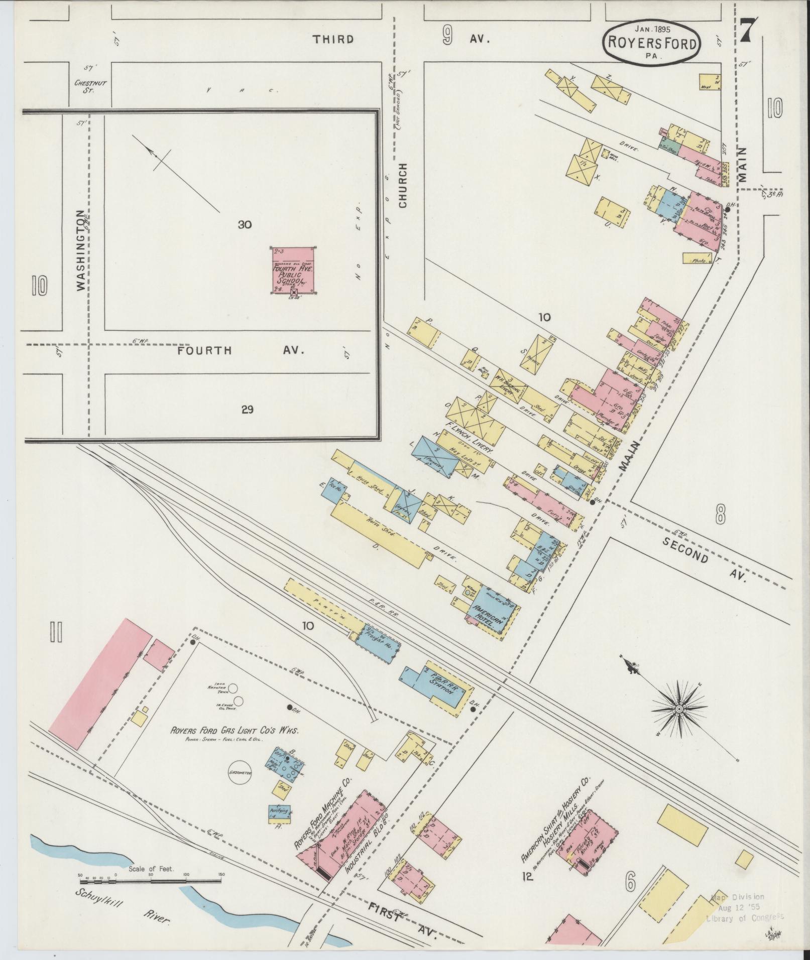 Sanborn Fire Insurance Map from Royersford, Montgomery County, Pennsylvania (1895), Sheet #0007 - Complete Map Set gallery image, historic Sanborn map, vintage wall art, Pennsylvania Pennsylvania