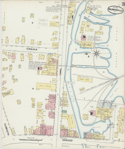 Sanborn Fire Insurance Map from Baldwinsville, Onondaga County, New York (1890), Sheet #0003 - Historic Sanborn Fire Insurance Map Print, vintage old map wall art, antique decor, genealogy gift, New York New York map