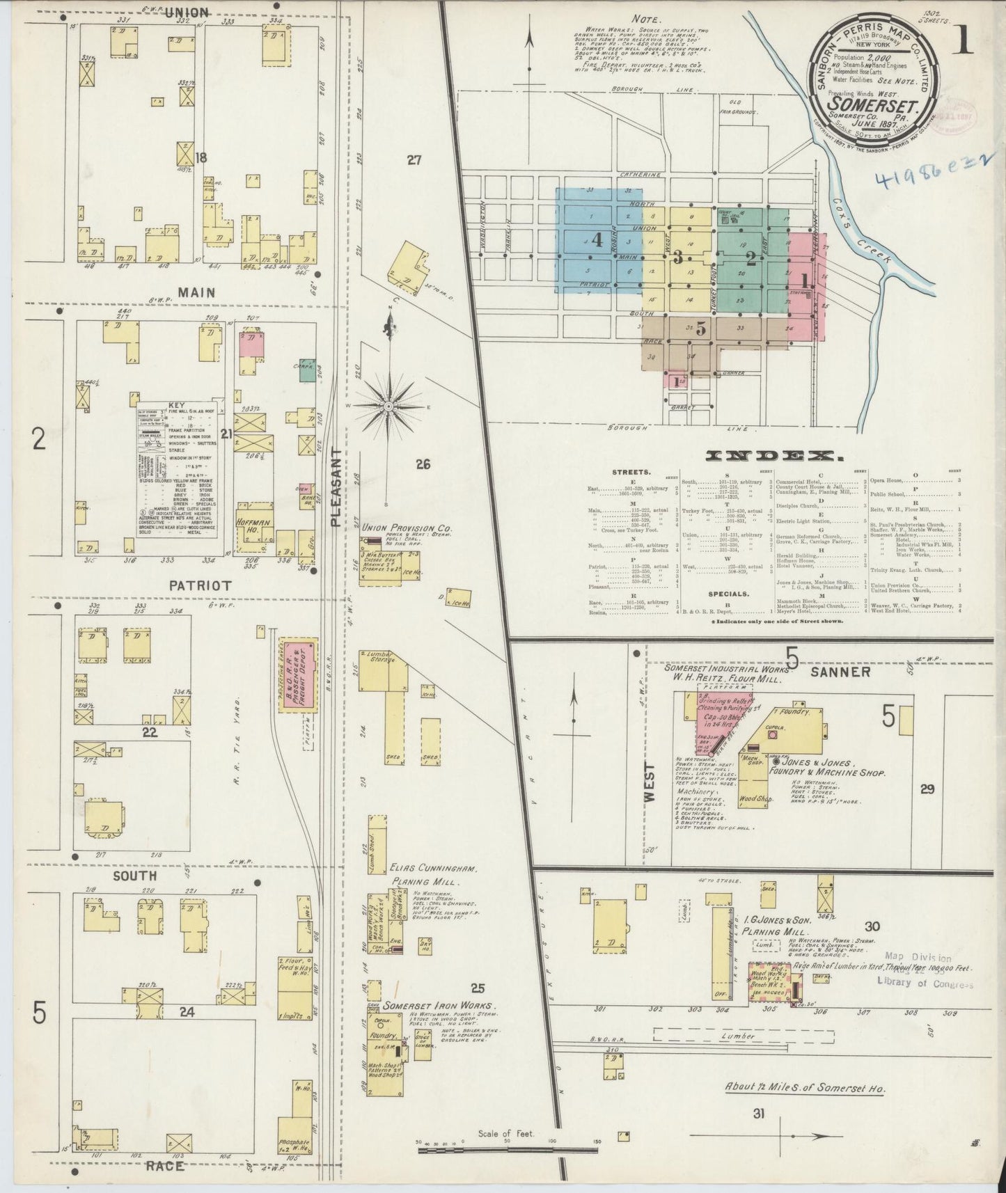 Sanborn Fire Insurance Map from Somerset, Somerset County, Pennsylvania (1897), Sheet #0001 - Complete Map Set gallery image, historic Sanborn map, vintage wall art, Pennsylvania Pennsylvania