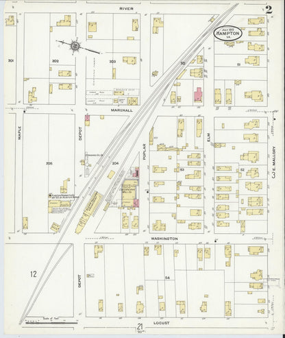 Sanborn Fire Insurance Map from Hampton, Independent Cities, Virginia (1910), Sheet #0002 - Complete Map Set gallery image, historic Sanborn map, vintage wall art, Virginia Virginia
