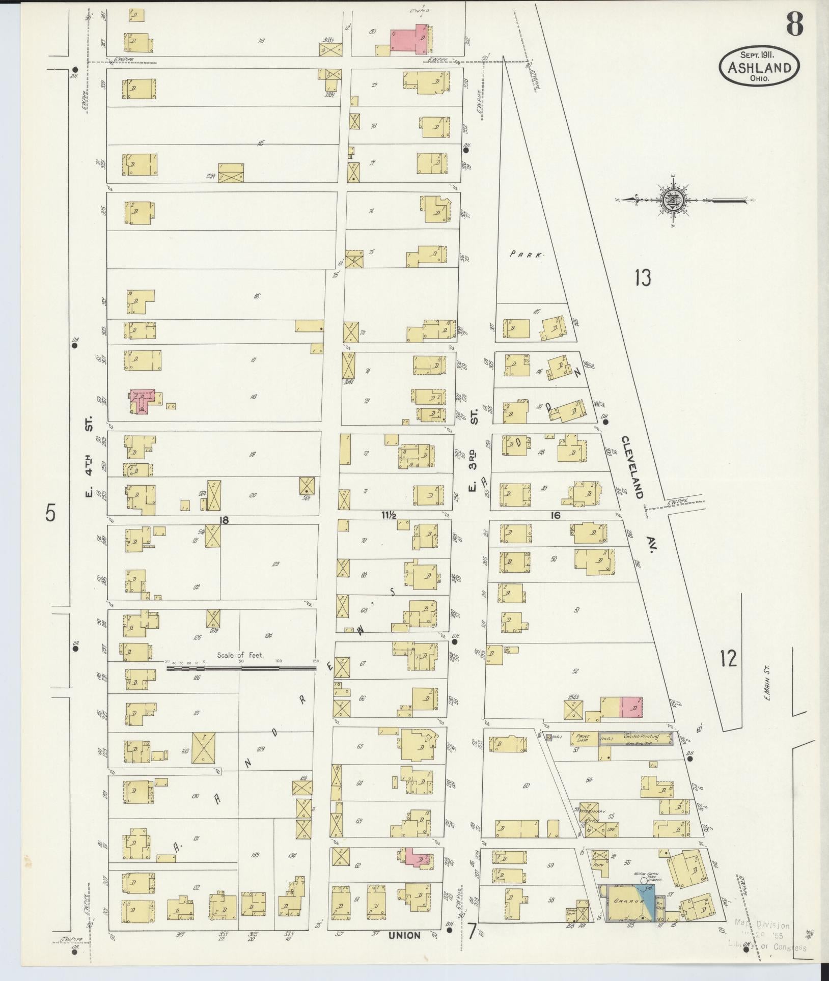 Sanborn Fire Insurance Map from Ashland, Ashland County, Ohio (1911), Sheet #0008 - Complete Map Set gallery image, historic Sanborn map, vintage wall art, Ohio Ohio