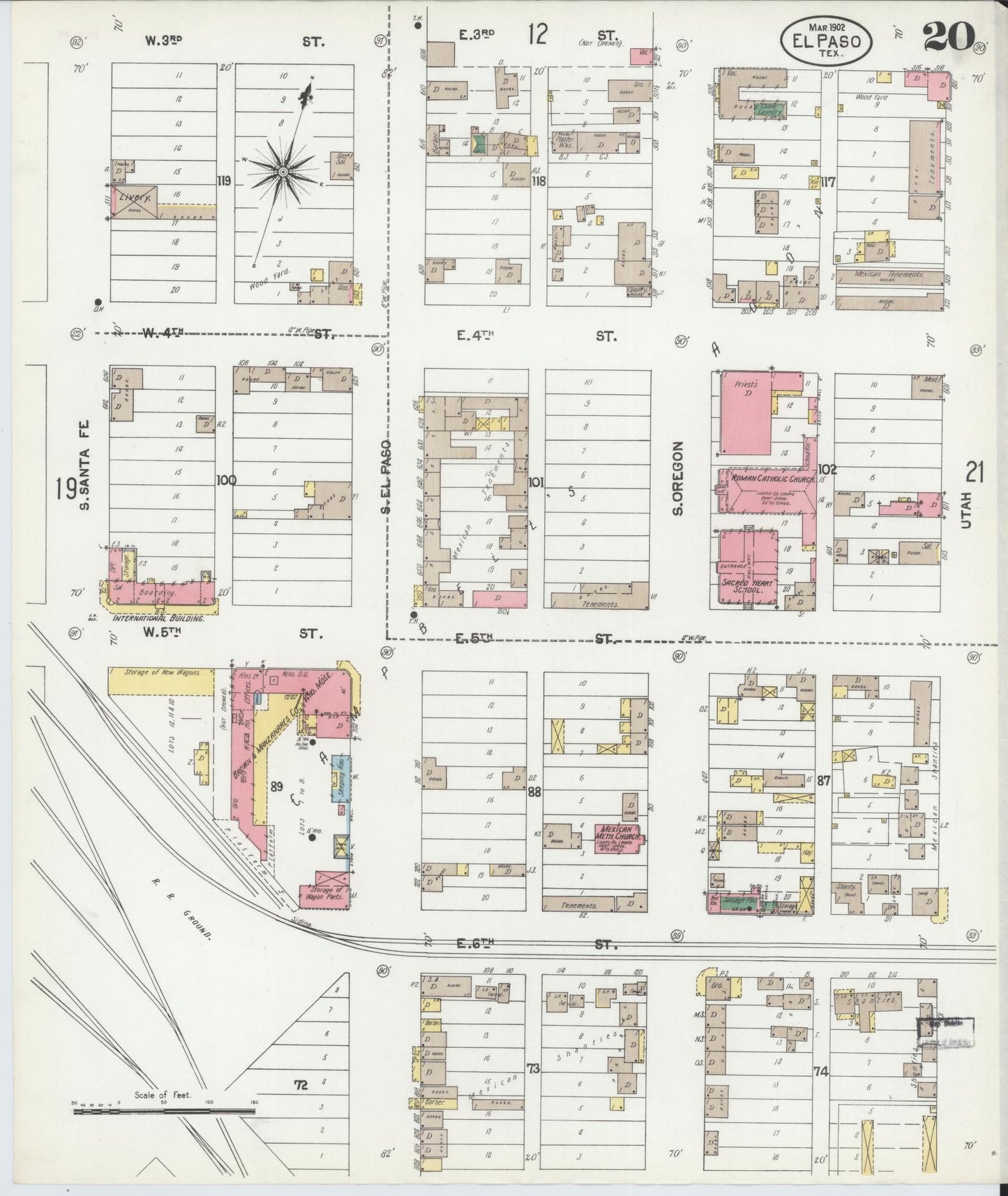Sanborn Fire Insurance Map from El Paso, El Paso County, Texas (1902), Sheet #0020 - Complete Map Set gallery image, historic Sanborn map, vintage wall art, Texas Texas