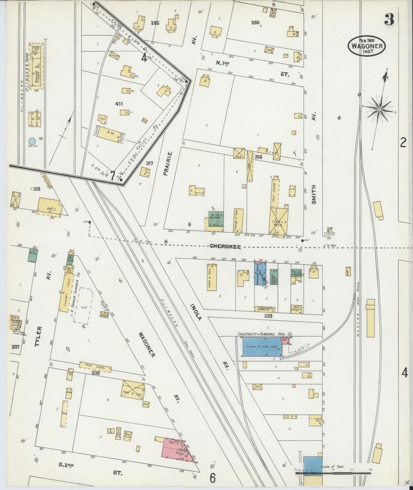 Sanborn Fire Insurance Map from Wagoner, Wagoner County, Oklahoma (1905), Sheet #0003 - Complete Map Set gallery image, historic Sanborn map, vintage wall art, Oklahoma Oklahoma