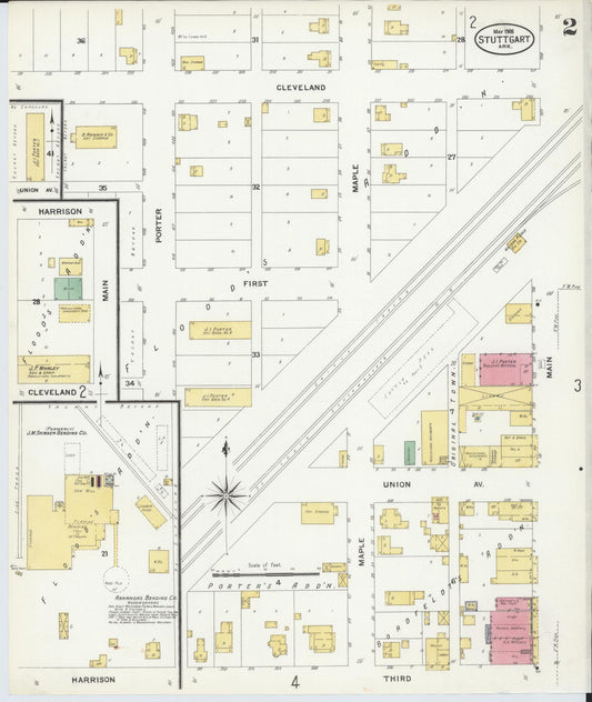 Sanborn Fire Insurance Map from Stuttgart, Arkansas County, Arkansas (1908), Sheet #0002 - Historic Sanborn Fire Insurance Map Print, vintage old map wall art, antique decor, genealogy gift, Stuttgart Arkansas map