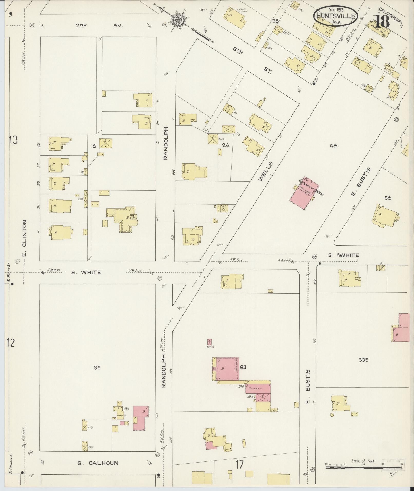 Sanborn Fire Insurance Map from Huntsville, Madison County, Alabama (1913), Sheet #0018 - Complete Map Set gallery image, historic Sanborn map, vintage wall art, Alabama Alabama