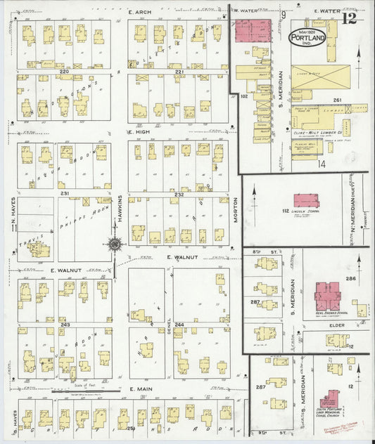 Sanborn Fire Insurance Map from Portland, Jay County, Indiana (1920), Sheet #0012 - Historic Sanborn Fire Insurance Map Print, vintage old map wall art, antique decor, genealogy gift, Indiana Indiana map