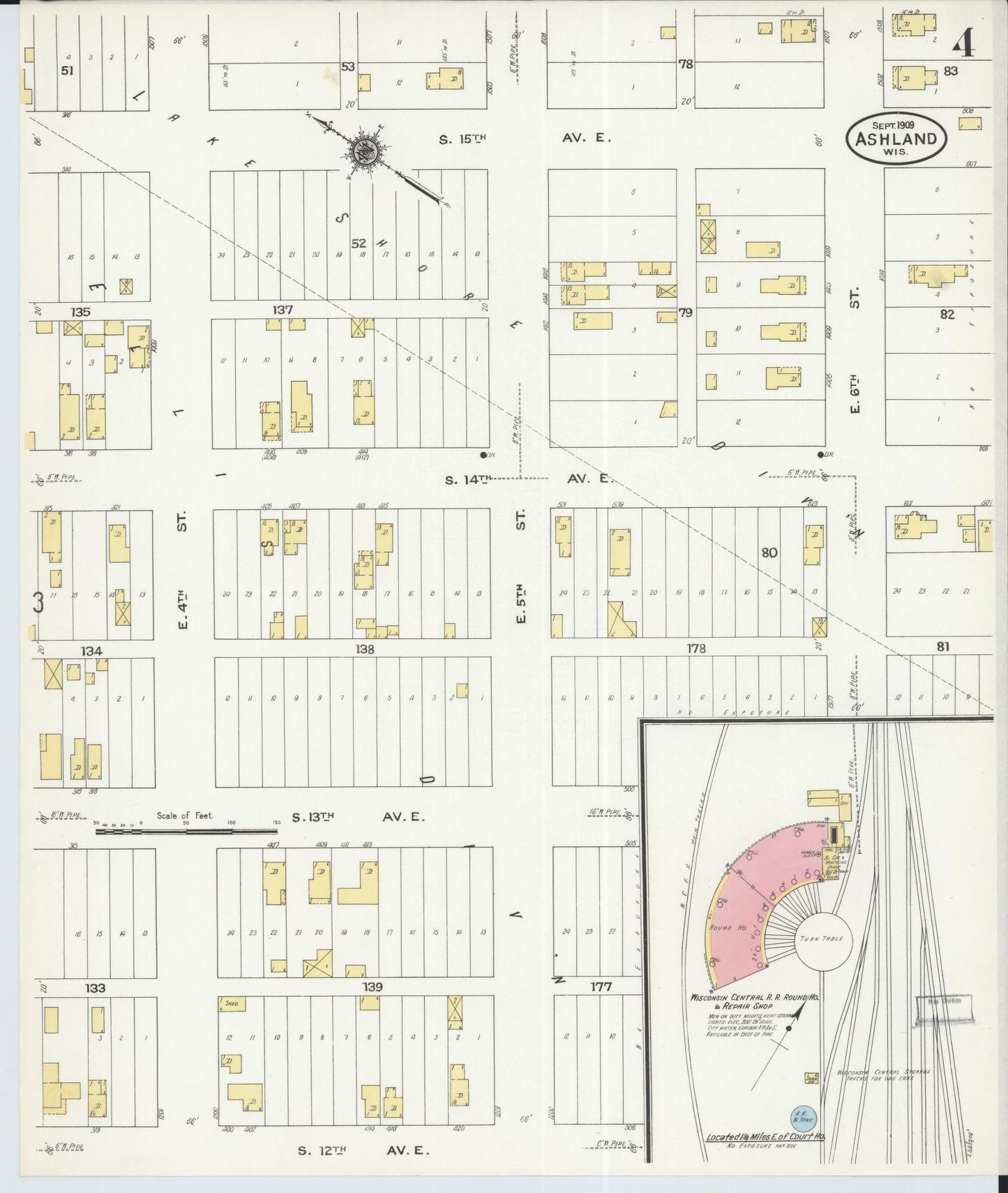 Sanborn Fire Insurance Map from Ashland, Ashland County, Wisconsin (1909), Sheet #0004 - Historic Sanborn Fire Insurance Map Print, vintage old map wall art, antique decor, genealogy gift, Wisconsin Wisconsin map