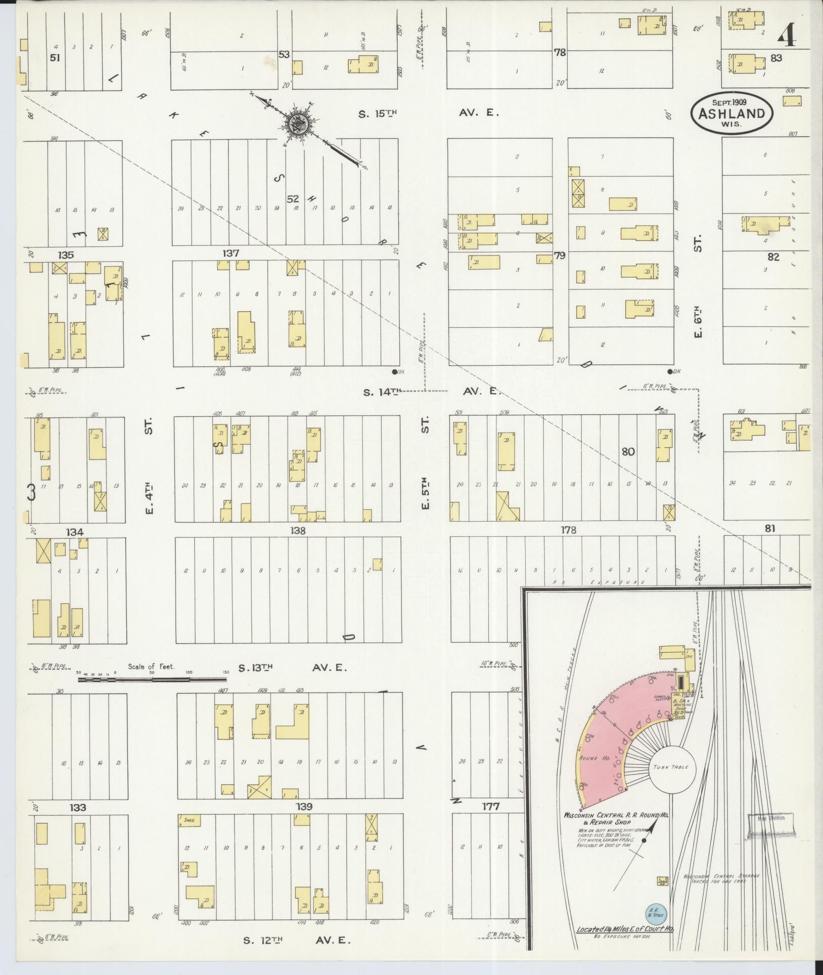 Sanborn Fire Insurance Map from Ashland, Ashland County, Wisconsin (1909), Sheet #0004 - Historic Sanborn Fire Insurance Map Print, vintage old map wall art, antique decor, genealogy gift, Wisconsin Wisconsin map