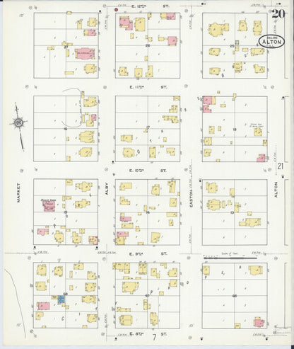 Sanborn Fire Insurance Map from Alton, Madison County, Illinois (1915), Sheet #0020 - Historic Sanborn Fire Insurance Map Print, vintage old map wall art, antique decor, genealogy gift, Illinois Illinois map