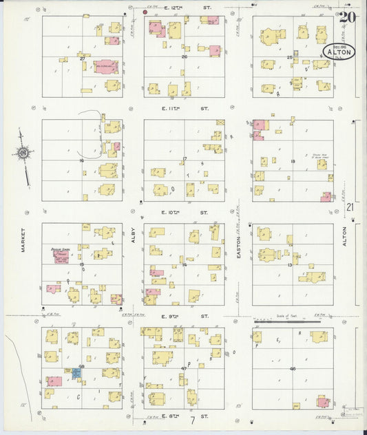 Sanborn Fire Insurance Map from Alton, Madison County, Illinois (1915), Sheet #0020 - Historic Sanborn Fire Insurance Map Print, vintage old map wall art, antique decor, genealogy gift, Illinois Illinois map