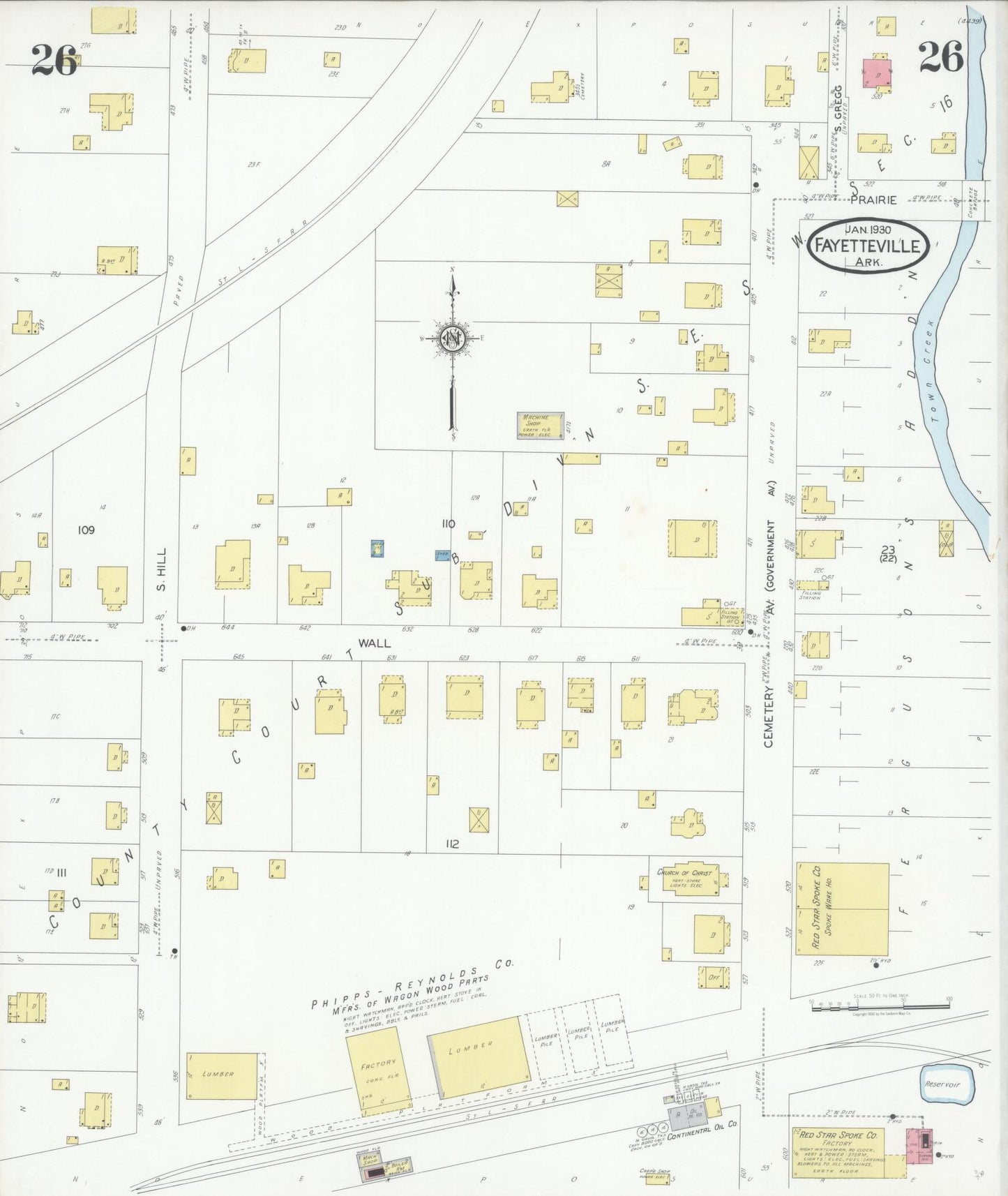 Sanborn Fire Insurance Map from Fayetteville, Washington County, Arkansas (1930), Sheet #0026 - Complete Map Set gallery image, historic Sanborn map, vintage wall art, Arkansas Arkansas