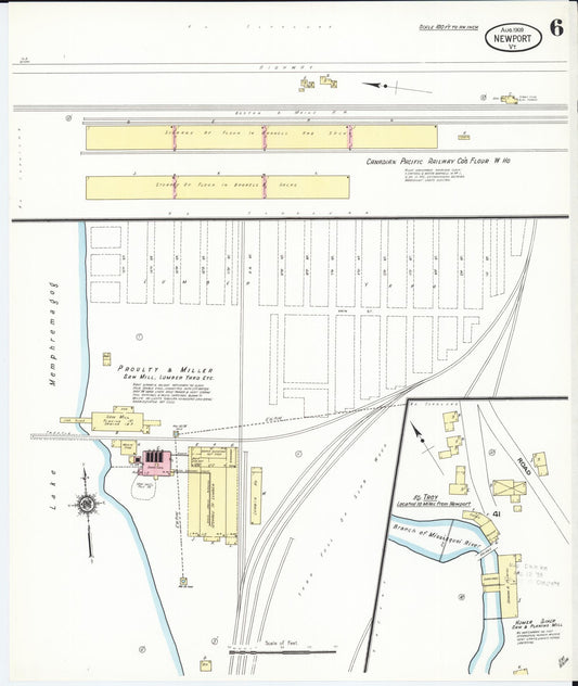 Sanborn Fire Insurance Map from Newport, Orleans County, Vermont (1909), Sheet #0006 - Historic Sanborn Fire Insurance Map Print, vintage old map wall art, antique decor, genealogy gift, Vermont Vermont map