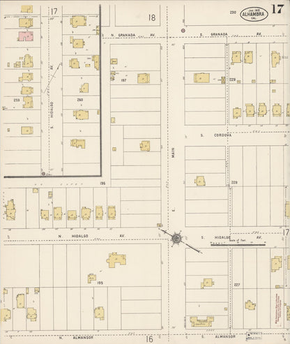 Sanborn Fire Insurance Map from Alhambra, Los Angeles County, California (1912), Sheet #0017 - Historic Sanborn Fire Insurance Map Print, vintage old map wall art, antique decor, genealogy gift, California California map