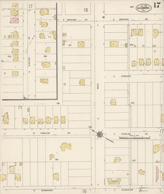 Sanborn Fire Insurance Map from Alhambra, Los Angeles County, California (1912), Sheet #0017 - Historic Sanborn Fire Insurance Map Print, vintage old map wall art, antique decor, genealogy gift, California California map