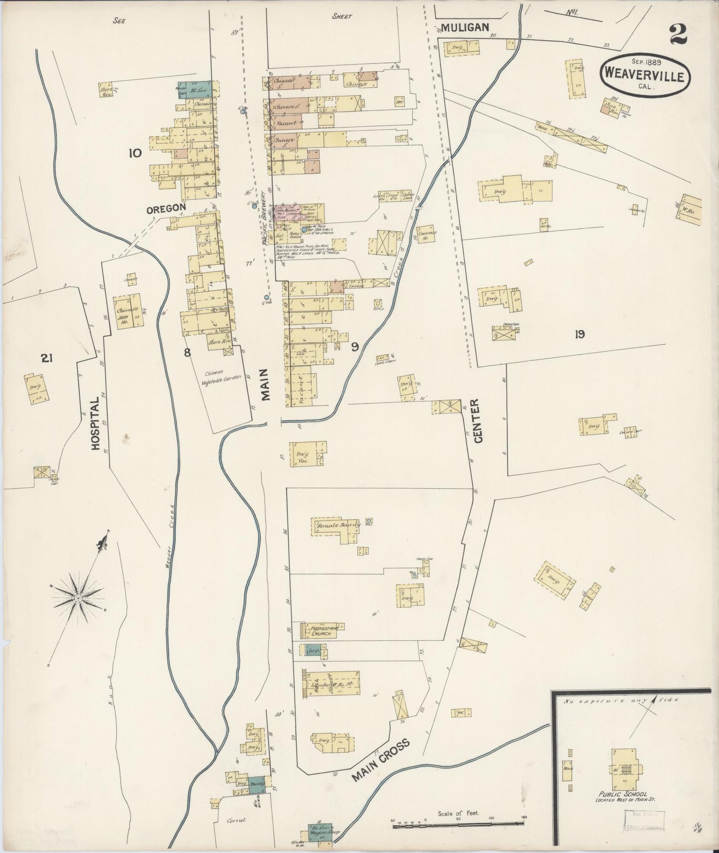 Sanborn Fire Insurance Map from Weaverville, Trinity County, California (1889), Sheet #0002 - Complete Map Set gallery image, historic Sanborn map, vintage wall art, California California