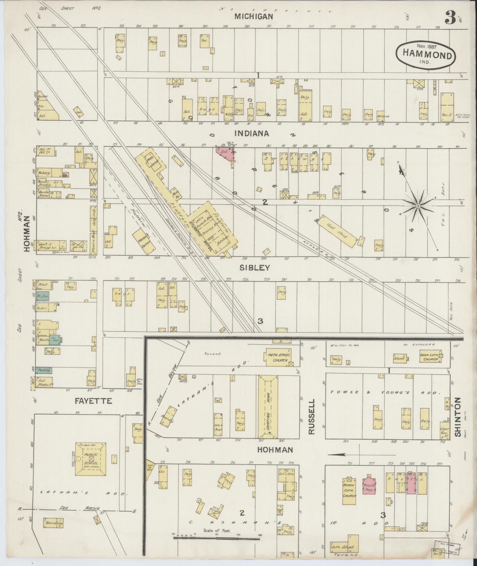 Sanborn Fire Insurance Map from Hammond, Lake County, Indiana (1887), Sheet #0003 - Complete Map Set gallery image, historic Sanborn map, vintage wall art, Indiana Indiana