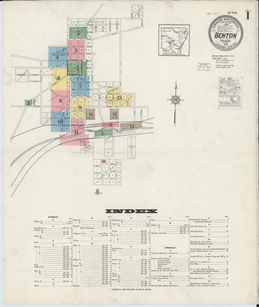 Sanborn Fire Insurance Map from Benton, Saline County, Arkansas (1915), Sheet #0001 - Complete Map Set gallery image, historic Sanborn map, vintage wall art, Arkansas Arkansas