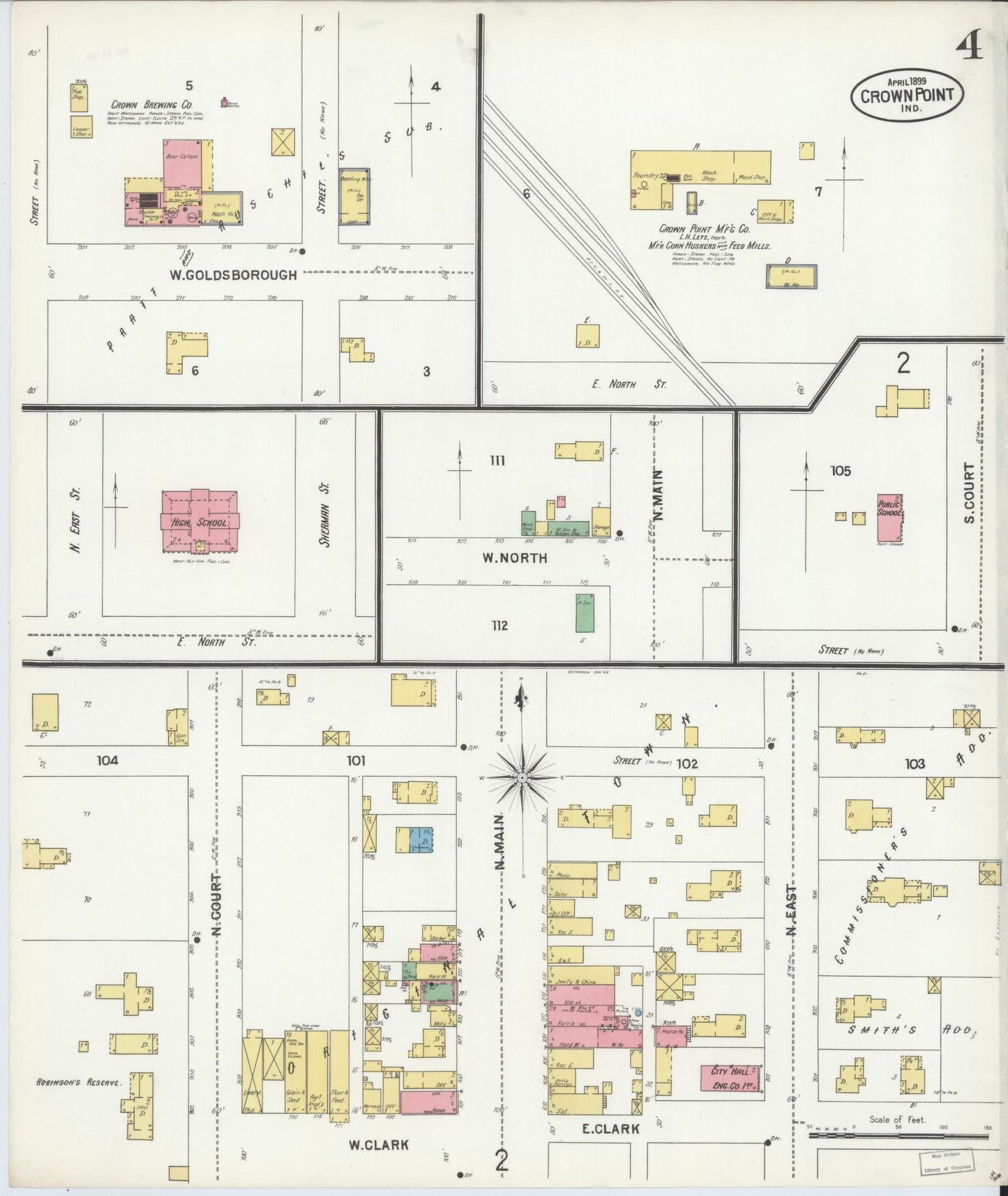 Sanborn Fire Insurance Map from Crown Point, Lake County, Indiana (1899), Sheet #0004 - Complete Map Set gallery image, historic Sanborn map, vintage wall art, Indiana Indiana