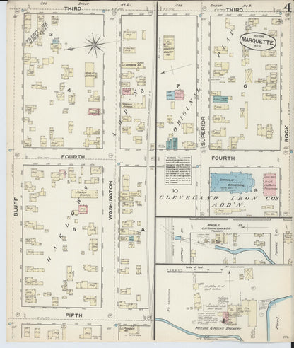 Sanborn Fire Insurance Map from Marquette, Marquette County, Michigan (1884), Sheet #0004 - Historic Sanborn Fire Insurance Map Print, vintage old map wall art, antique decor, genealogy gift, Michigan Michigan map