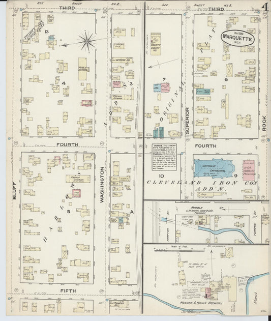 Sanborn Fire Insurance Map from Marquette, Marquette County, Michigan (1884), Sheet #0004 - Historic Sanborn Fire Insurance Map Print, vintage old map wall art, antique decor, genealogy gift, Michigan Michigan map